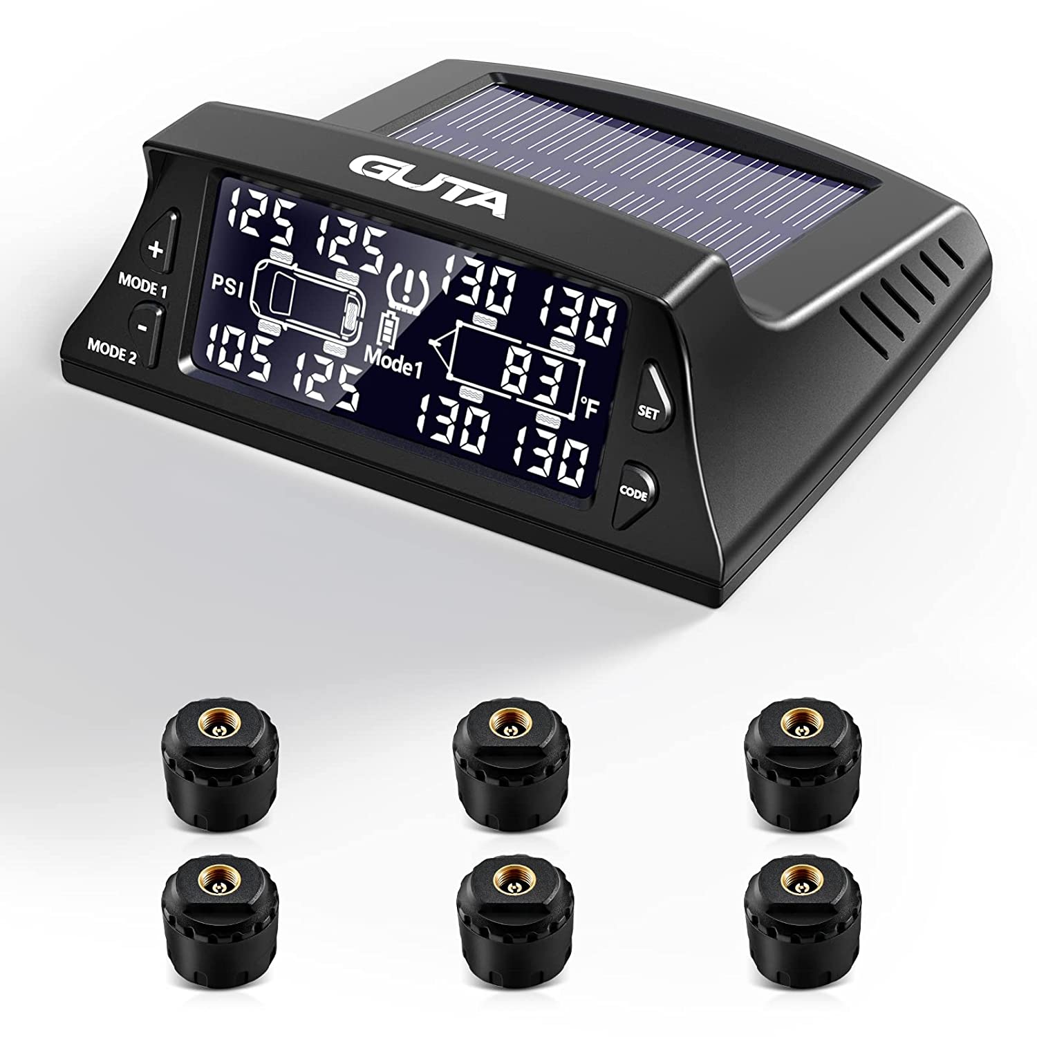 GUTA RV Solar Tire Pressure Monitoring System - Tire Pressure Monitoring System with 6 External Sensor